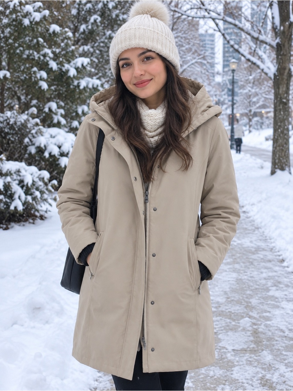 Eddie Bauer Women's Beige Hooded Trench Coat
